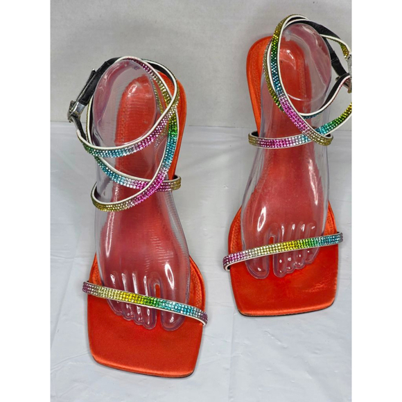 ASOS DESIGN Wide Fit Nectar Embellished Barely There Heeled Sandals Orange 11US - Picture 2 of 7